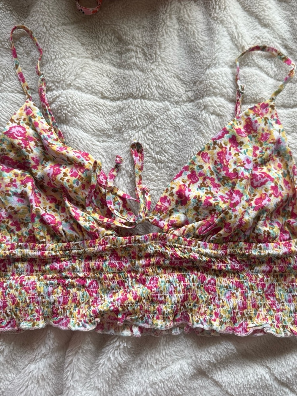 Garage Pink Multi Floral Smocked Cami Top